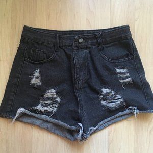Distressed High Waisted Black Shorts